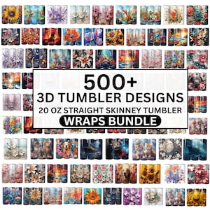 Floral 20 oz straight skinny tumbler wrap bundle with 500+ 3D wrap designs