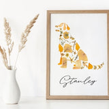 Personalized Golden Retriever Wall Art Made with Pressed Flowers, Pressed Flower Art 8x10 or 5x7 Pet Portrait on Matte Photo Paper