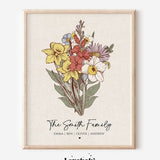Family Flower Garden Print, Mother's Day Gift, Custom Birth Flower Bouquet Wall Art, Our Family Personalized Antique Flower Digital Print