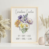 Custom Grandmas Garden Flower Art | Gift for Grandma | Grandchildren Gift | Birth Flower Bouquet Wall Art  | Watercolour Flower Wall Art |