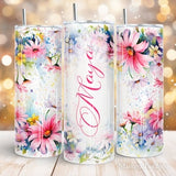 Daisy flowers 20oz skinny tumbler sublimation design Add name or text blank Floral Digital PNG Straight wrap Waterslide download