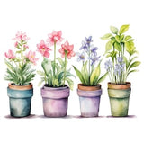 10 Spring Garden Flower Pots Watercolor Clipart Graphics - Printable PNG Files, Commercial Use, Transparent Background - Cards, Papercraft