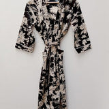 EXPRESS DELIVERY-Cotton Kimono Robes For Women, Black Flower Print Kimono, Soft and comfy night gown, wrap Dress, Dressing gown Black Robe