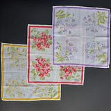 3 x Attractive Vintage 9.5Ó Cotton Handkerchiefs with Floral Designs Ð Red, Yellow, Purple - FREE UK DELIVERY