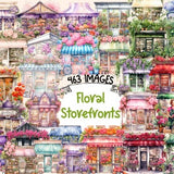Floral Storefronts Watercolor Clipart Bundle - 463 PNG Flower Storefront Images with Floral Details, Instant Digital Download,Commercial Use