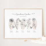 Personalised Birth Month Flower Printable Wall Art | Grandma's Garden | Modern Family Name Print | Family Flower Garden | Digital Download