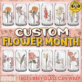 12 Month Flower Custom 16oz Png Bundle, Christmas Gift Glass Can Wrap, Custom Christmas Gift DTF Coffee Glass Can, Digital Download
