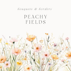 Watercolor wildflower clipart border with peach, pink, and yellow flowers
