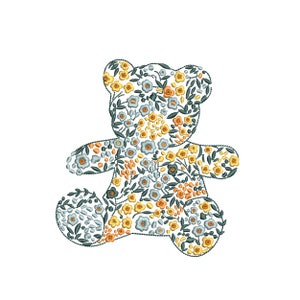 Floral teddy bear embroidery design, multicolor flower pattern in bear shape