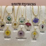 Real Dried Birth Month Flower Necklace, Birthday Gift.