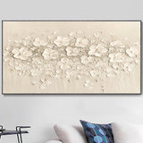 3D Hand Painted Oil Painting White Flowers Original Scenery Canvas Thick Texture Wall Art Minimalist Creamy White Wabi-Sabi Petal Knife