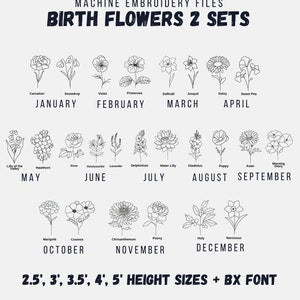 Birth flower machine embroidery files set with flower designs for 12 months