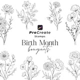 Procreate Flower Stamp Brushes, Birth Month Flowers Bouquets, Hand Drawn Floral Stamps, Procreate Leaves, Procreate Botanical Flowers