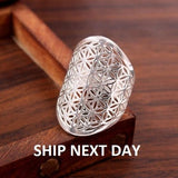 Mandala Rings, 925 Sterling Silver Leaf Ring, Handmade Mandala Ring, Flower Of life Ring, Boho Bohemian Ring, Woman Silver Mandala Ring