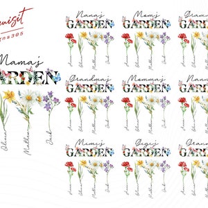 Watercolor floral garden PNG bundle with grandma butterfly and birth-month flowers