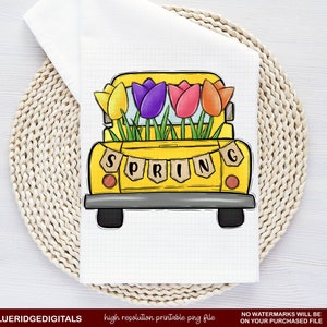 Tulip Truck Towel Sublimation Designs, Yellow Spring Floral Delivery Truck Digital Art Printable Download