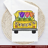 Tulip Truck Towel Sublimation Designs, Yellow Spring Floral Delivery Truck Digital Art Printable Download