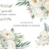 Watercolor White Roses Clipart, White Roses PNG, White Rose Flowers Bouquets Clipart,  Wedding Invitation, Premade Rose Floral Clipart