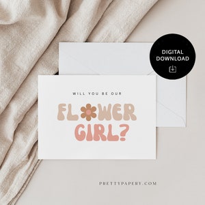 Flower girl proposal card, white with 'Will you be our Flower Girl?' text, digital download