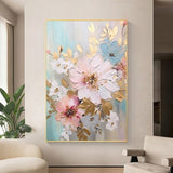 Abstract Original Flower Oil Painting On Canvas, Large Wall Art, Minimalist Art, White Floral Painting, Custom Painting, Living Room Decor