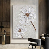 Large Abstract Flower Oil Painting On Canvas, Canvas Wall Art, Original White Floral Painting, Texture Art Custom Painting Living Room Decor