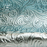Metallic Light Blue Topaz Lambskin 2 - 5 sqft // 0.16 - 0.5m2 Jacquard Embossed Flower Print 0.7-1mm/1.75-2.5oz TOPAZ FLOWERS 1509