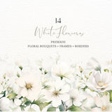 Watercolor Flower White Cream Flowers Floral Clipart, White Flowers PNG, White Flowers Bouquets Clipart, Neutral Floral Clipart, Premade