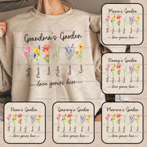 Personalized Grandma’s Garden watercolor floral PNG set with birth flowers and names