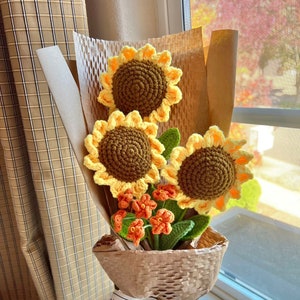 Crochet Flowers Bouquet Handmade, Sunflower, Home Decor, Finished Product, Mother's Day, Gift For Her, Anniversary, Birthday, Girlfriend