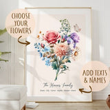 Custom Mother's Day Gift,Personalized Birth Flower Family Bouquet,Personalized Grandma's Garden Poster with Grandkids Names,Grandmother Gift