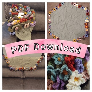 Wildflower bouquet afghan crochet pattern PDF with round floral border and center square