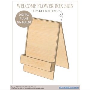 Wooden DIY flower box welcome sign template with easel stand, light wood