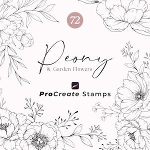 Peony line art stamp set for Procreate with botanical flower designs