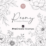 Procreate Peony Flowers, Line Art Flower Stamps, Tattoo Brushes, Procreate Stamp Bundle, Peony Botanical Stamps, Procreate Flower Stamps