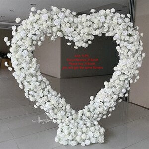White artificial rose heart flower arch set for wedding or event backdrop