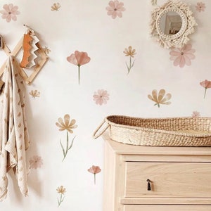 Boho floral flower wall decals with small blossoms and leaves, removable
