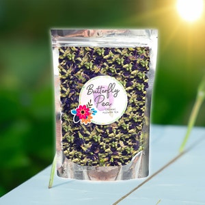 Organic butterfly pea tea bag of dried blue leaves, non-GMO, vegan