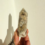 Premium Black Flower Agate crystal tower from Madagascar / Reiki energy blessed crystal obelisk / Faceted crystal point / Cherry blossom /q