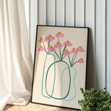 Hand Drawn Flower Vase Print, Retro Floral Poster, Digital Download Print, Botanical Flower Print, Bouquet of Flower, Floral Art, Minimalist