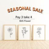 Custom Birth Flower Print Set, Botanical Line Art, Minimalist Flower, Birth Month Flower, Gallery Wall Art, Set of 3 Wall Art, Seasonal Sale