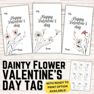 Valentine’s day flower tag template set with “Happy Valentine’s day” and To/From fields