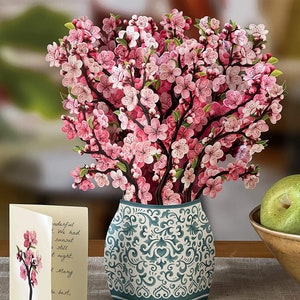 3D flower greeting card with pink blossoms on a dark tree design