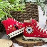 Black Cat Anime Converse, Jiji Cat Embroidered Converse, Daisy Flower Embroidered Converse , Converse Embroidered Converse Ghibli Cartoon