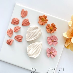 Silicone petal flower silicone molds with pressed flowers, peach, pink, and white petals