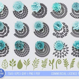 3D Flower SVG, Paper flower Clipart, digital download, digital paper DXF, PDF.