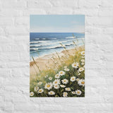 Painting print - Daisies by the sea. Stunning beach nature ocean flowers art.