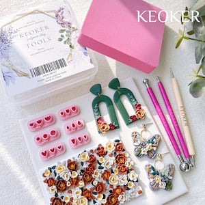 Keoker Mini Petal Clay Cutters - 6 Shapes Mini Flower Clay Cutter for Earrings Making, Polymer Clay Flower Molds