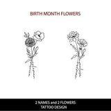 2 Birth Flowers and 2 Names ¥ Couple Birthday Month Tattoo ¥ Personalizable Two Names Design ¥ Floral Name Tattoo ¥ DIGITAL FILE