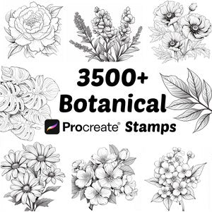Botanical stamp set with 3500+ flower and leaf line art designs for Procreate