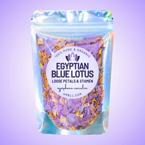 Dried blue lotus loose petals and stamen in resealable pouch